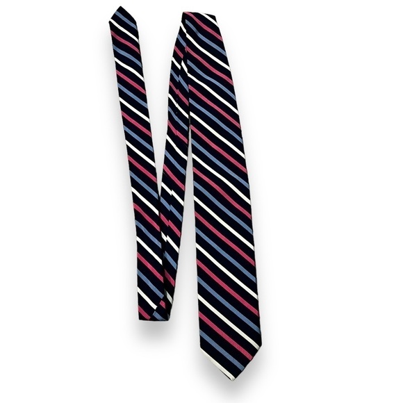 Breuer Silk Cotton Tie Navy Pink White Stripes Preppy Academia Classic - Picture 5 of 7